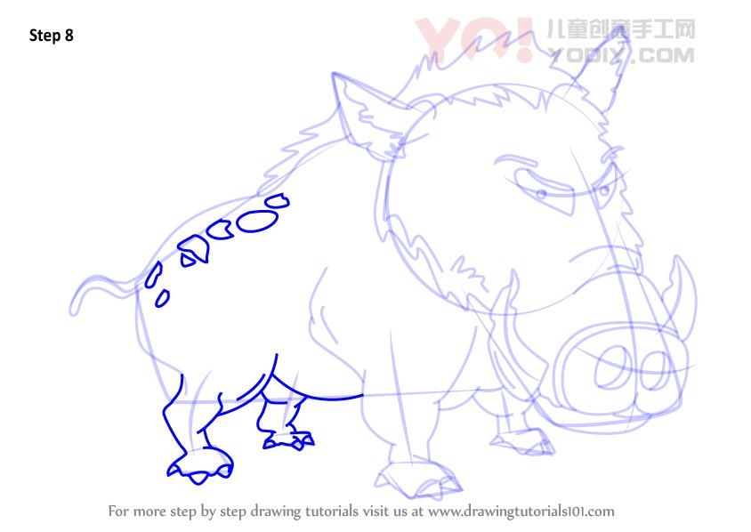 图片[9]-学习如何为孩子们绘制野猪（儿童动物）-YO儿童创意手工网