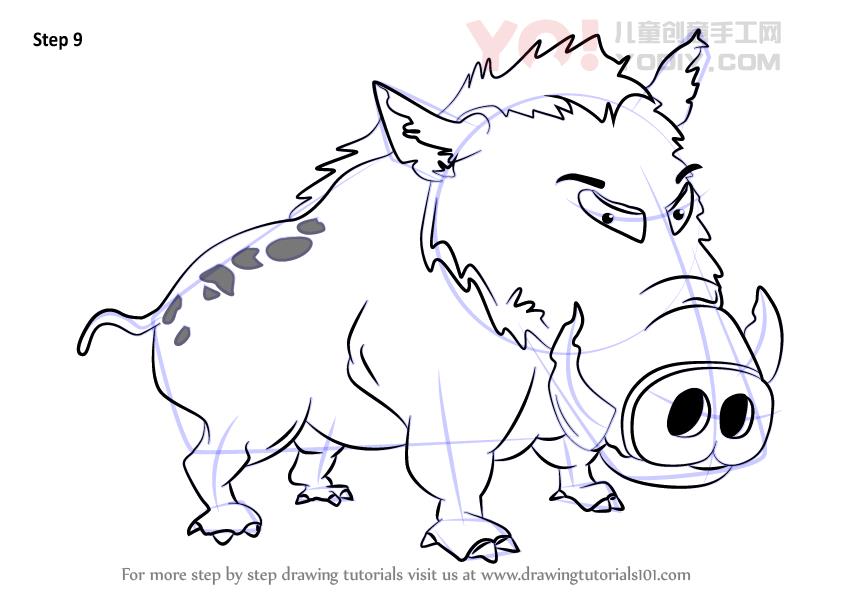 图片[10]-学习如何为孩子们绘制野猪（儿童动物）-YO儿童创意手工网