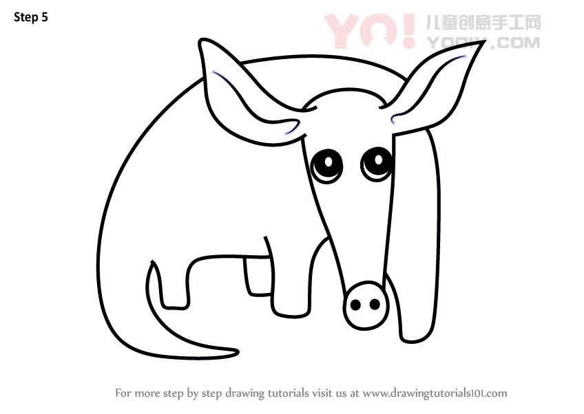 图片[6]-学习如何为孩子们绘制AARDVark（儿童动物）-YO儿童创意手工网