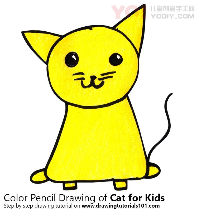 图片[1]-学习如何为孩子们画一只猫（儿童动物）-YO儿童创意手工网
