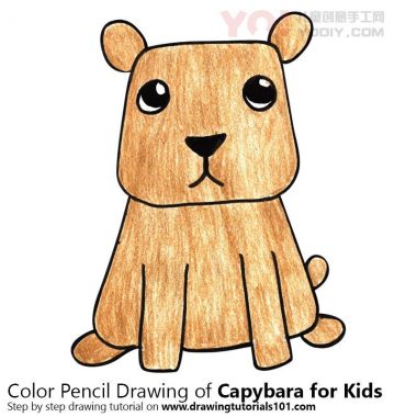 学习如何为孩子们绘制一个Capybara（儿童动物）-优优资源