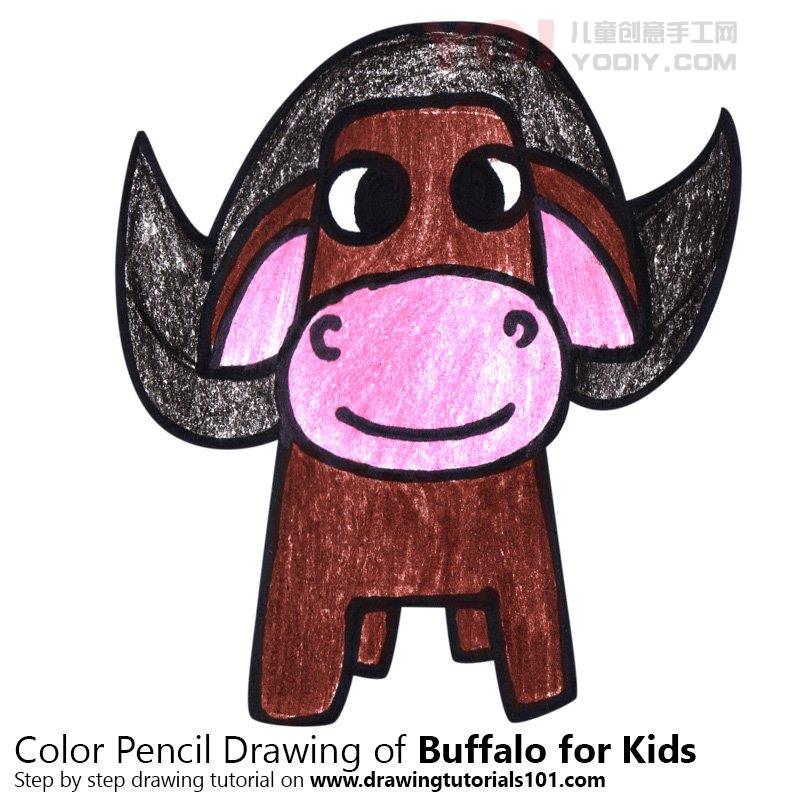 图片[1]-学习如何为孩子们绘制水牛（儿童动物）-YO儿童创意手工网