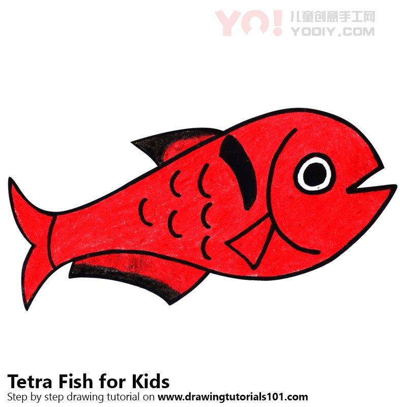 图片[1]-学习如何为孩子们绘制Tetra鱼（儿童动物）-YO儿童创意手工网