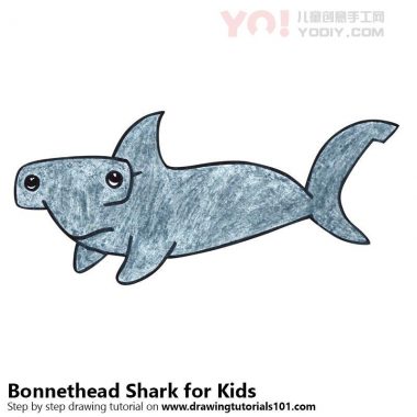 学习如何为孩子们绘制顽固的鲨鱼（儿童动物）-优优资源