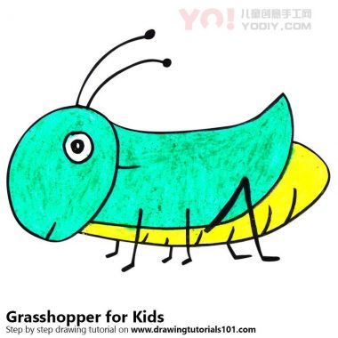学习如何为孩子们绘制蚱蜢（儿童动物）-优优资源