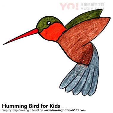 学习如何为孩子们绘制蜂鸟（儿童动物）-优优资源