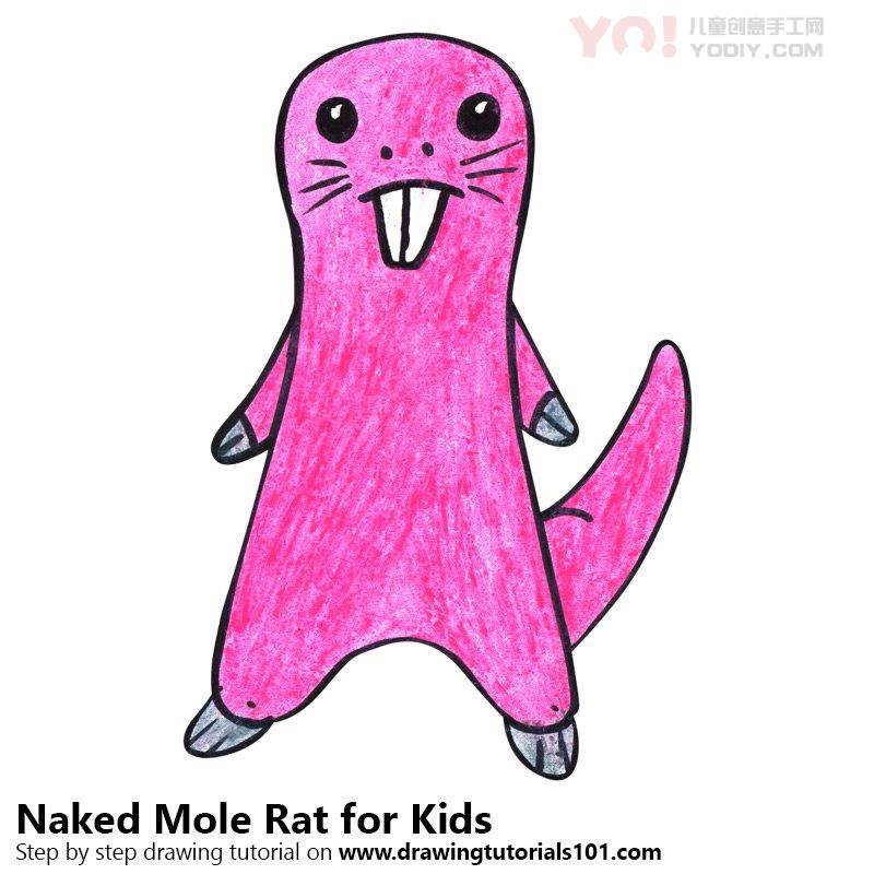 图片[1]-学习如何为孩子们绘制裸体鼹鼠（儿童动物）-YO儿童创意手工网