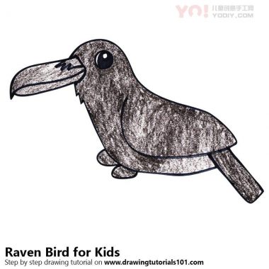 学习如何为孩子们绘制乌鸦鸟（儿童动物）-优优资源