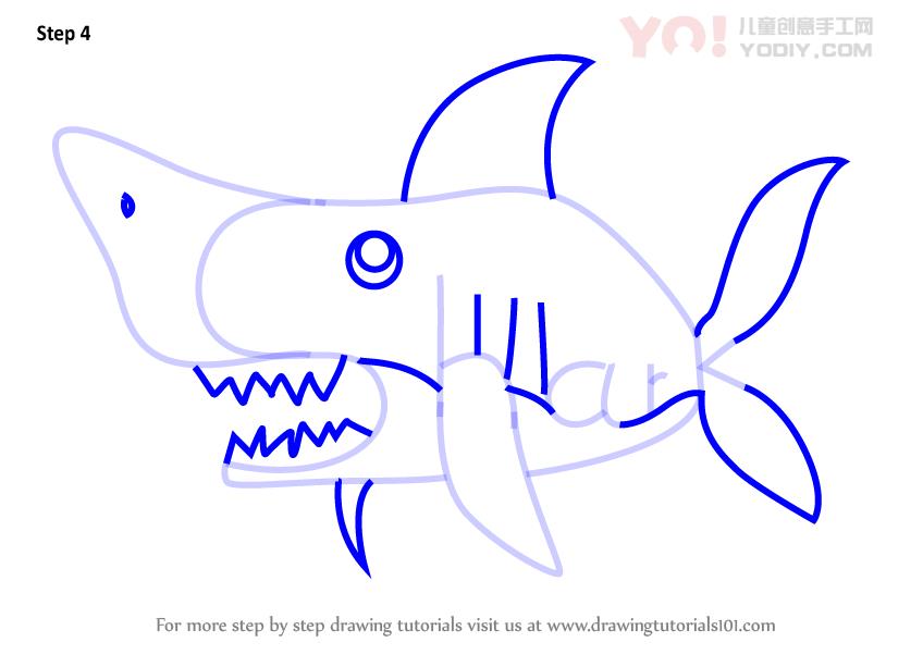 图片[5]-学习如何从鲨鱼字（带名字的动物）绘制鲨鱼-YO儿童创意手工网