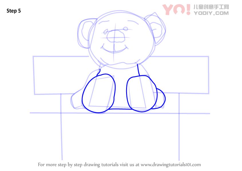 图片[6]-学习如何坐在长凳上绘制泰迪熊（儿童漫画）-YO儿童创意手工网