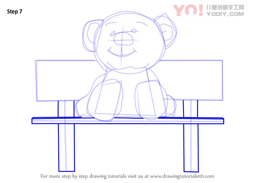 图片[8]-学习如何坐在长凳上绘制泰迪熊（儿童漫画）-YO儿童创意手工网