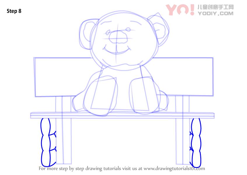 图片[9]-学习如何坐在长凳上绘制泰迪熊（儿童漫画）-YO儿童创意手工网