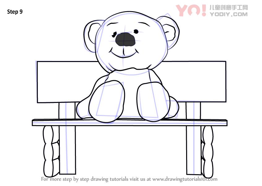 图片[10]-学习如何坐在长凳上绘制泰迪熊（儿童漫画）-YO儿童创意手工网
