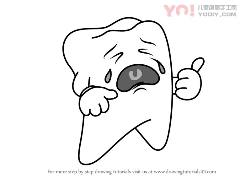 图片[1]-学习如何画一个哭泣的牙齿（儿童漫画）-YO儿童创意手工网