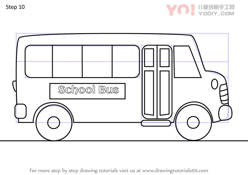 图片[11]-学习如何画卡通校车（车辆）-YO儿童创意手工网