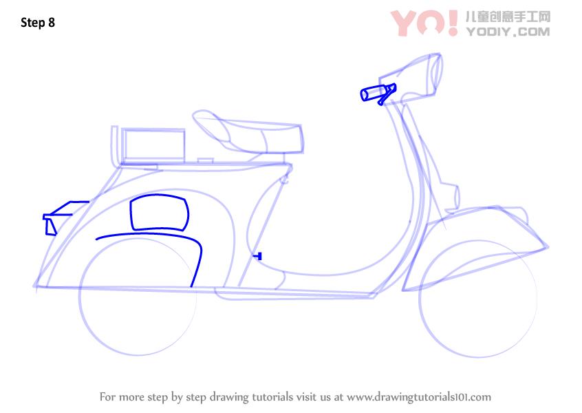 图片[9]-了解如何为孩子绘制滑板车（车辆）-YO儿童创意手工网