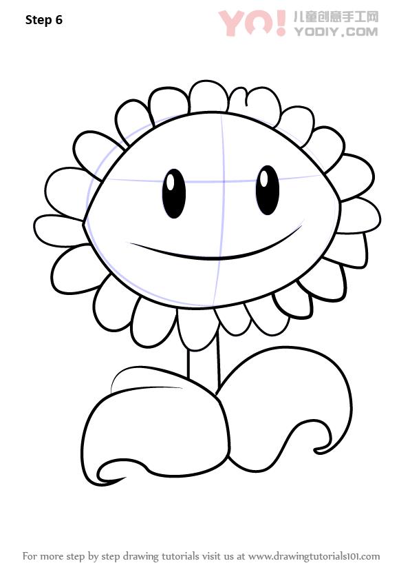 图片[7]-了解如何从植物与僵尸（植物与僵尸）绘制向日葵-YO儿童创意手工网