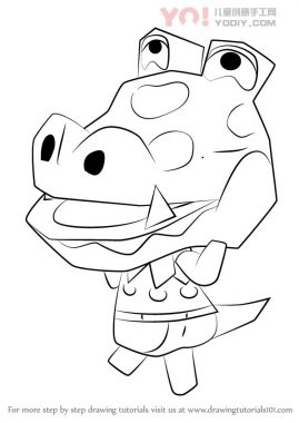 鳄鱼卡通简笔画 鳄鱼拟人线稿设计初稿 分步骤教学-优优资源
