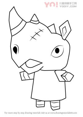 犀牛拟人化卡通简笔画-优优资源