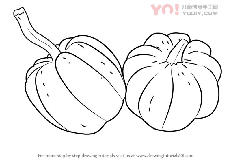 图片[1]-学习如何画一个南瓜（水果）-YO儿童创意手工网