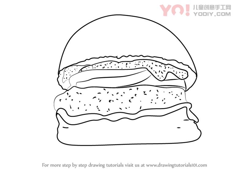 图片[1]-学习如何画一个汉堡（小吃）-YO儿童创意手工网