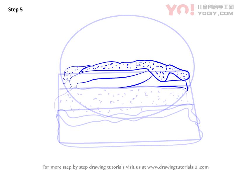 图片[6]-学习如何画一个汉堡（小吃）-YO儿童创意手工网