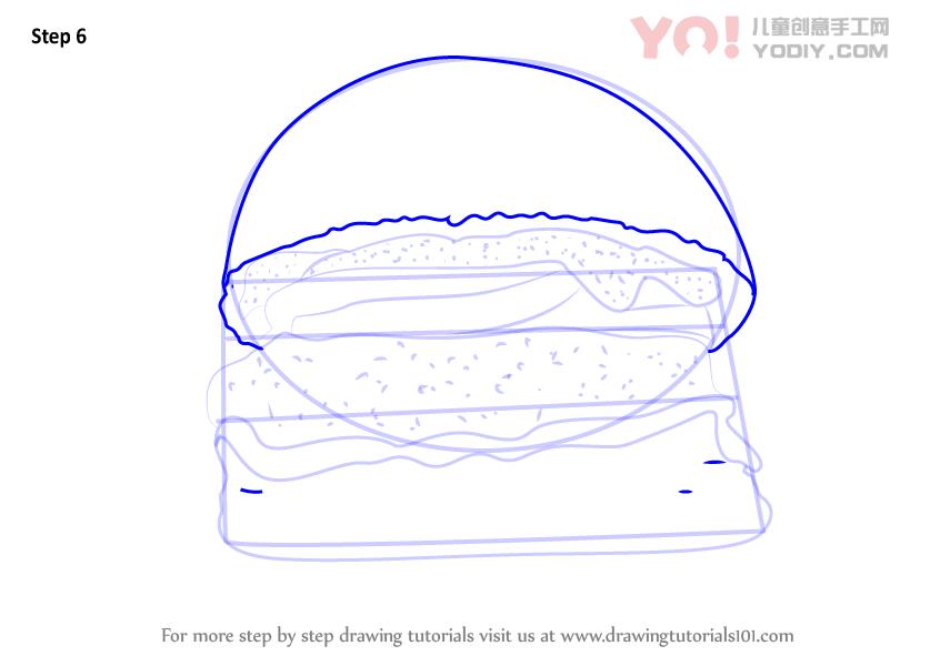 图片[7]-学习如何画一个汉堡（小吃）-YO儿童创意手工网