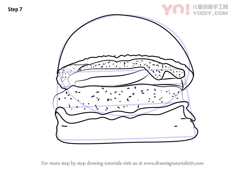 图片[8]-学习如何画一个汉堡（小吃）-YO儿童创意手工网