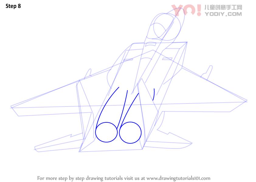 图片[9]-学习如何绘制喷气式飞机（飞机）-YO儿童创意手工网