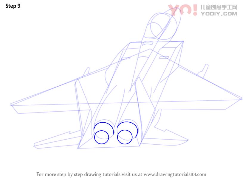 图片[10]-学习如何绘制喷气式飞机（飞机）-YO儿童创意手工网