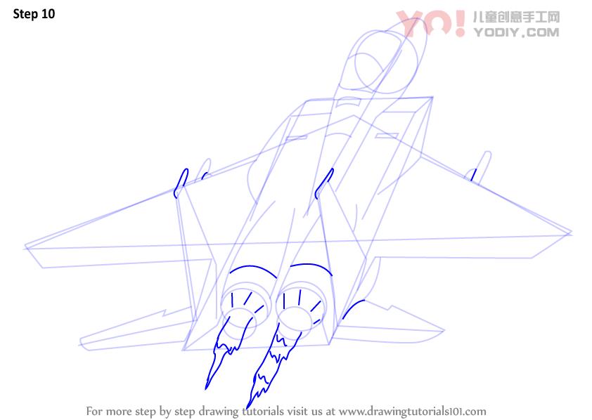 图片[11]-学习如何绘制喷气式飞机（飞机）-YO儿童创意手工网
