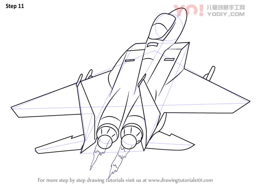 图片[12]-学习如何绘制喷气式飞机（飞机）-YO儿童创意手工网