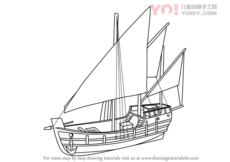 图片[1]-学习如何画尼娜船（船和船）-YO儿童创意手工网