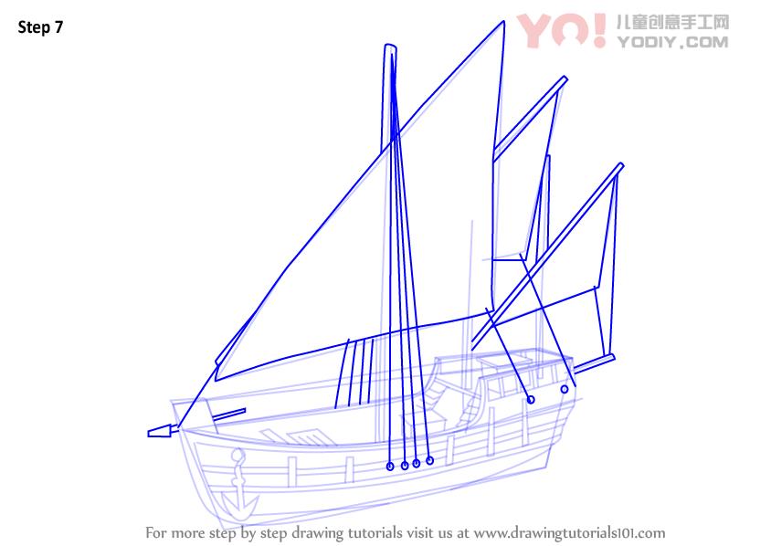图片[8]-学习如何画尼娜船（船和船）-YO儿童创意手工网