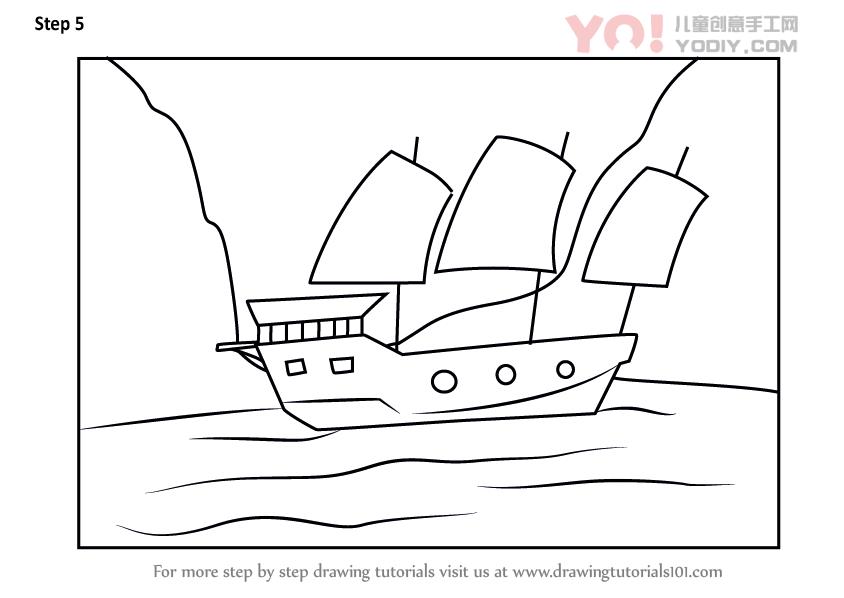 图片[6]-学习如何在湖（船和船）上绘制船-YO儿童创意手工网