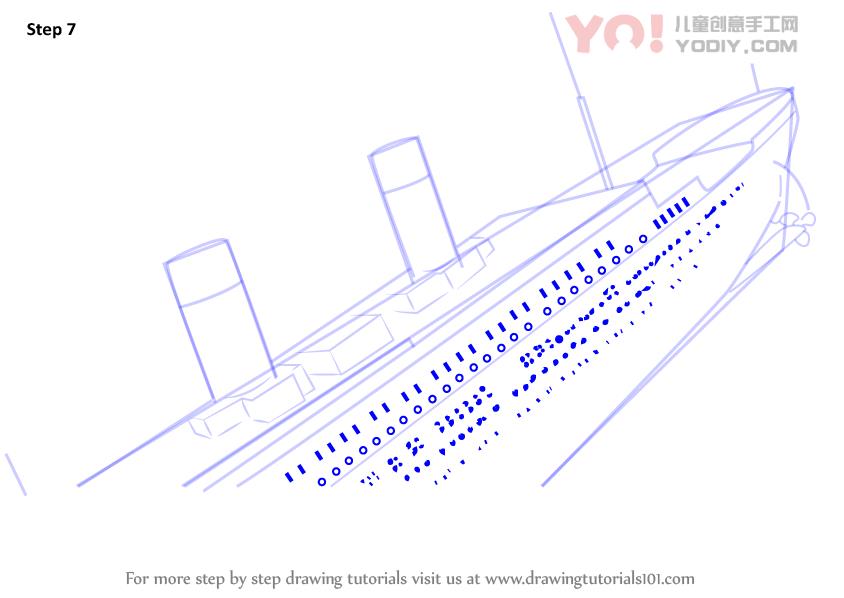 图片[8]-学习如何绘制泰坦尼克号沉没（船和船）-YO儿童创意手工网