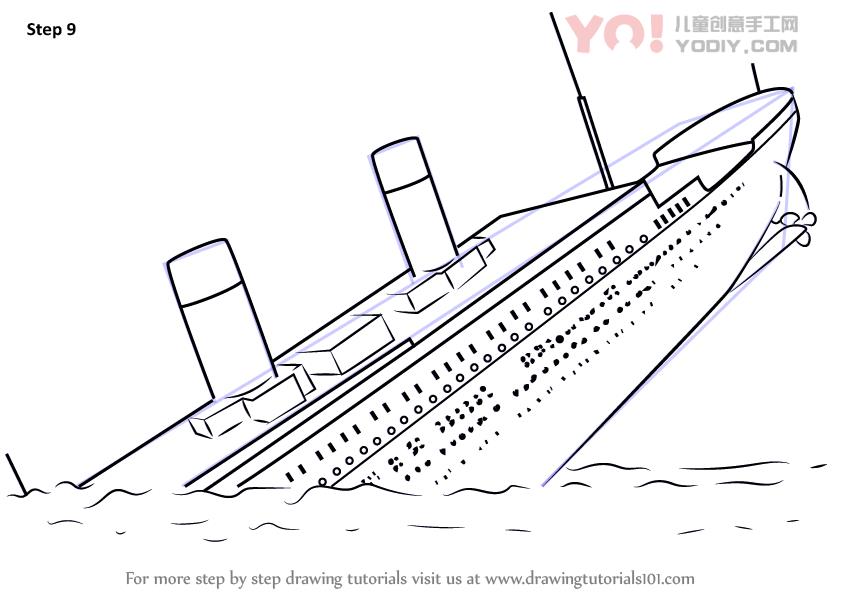 图片[10]-学习如何绘制泰坦尼克号沉没（船和船）-YO儿童创意手工网