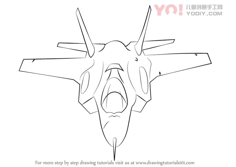 图片[1]-了解如何绘制洛克希德马丁F-35雷电II（战斗机喷气式飞机）-YO儿童创意手工网