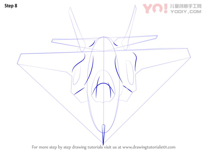 图片[9]-了解如何绘制洛克希德马丁F-35雷电II（战斗机喷气式飞机）-YO儿童创意手工网