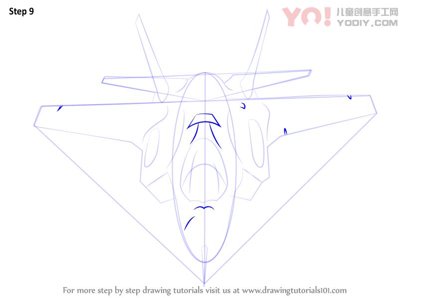 图片[10]-了解如何绘制洛克希德马丁F-35雷电II（战斗机喷气式飞机）-YO儿童创意手工网