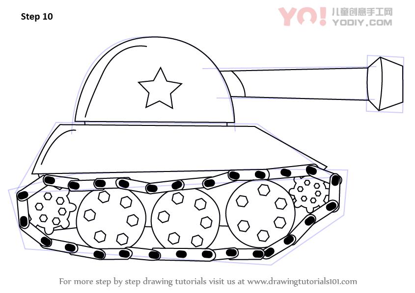 图片[11]-学习如何为孩子们绘制坦克（军队）-YO儿童创意手工网