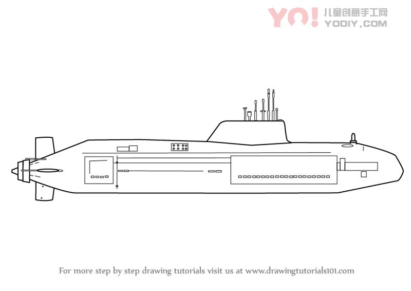 图片[1]-学习如何画潜艇（军事）-YO儿童创意手工网