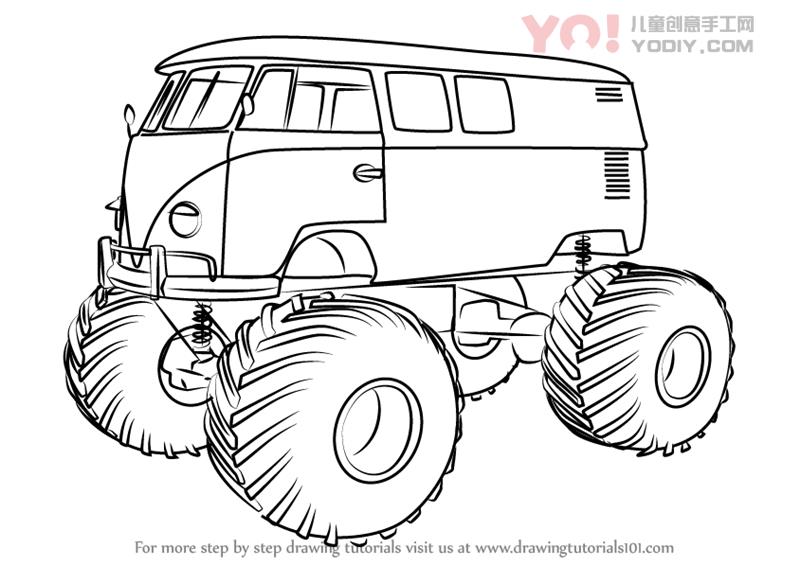 图片[1]-了解如何画大众怪物卡车（卡车）-YO儿童创意手工网