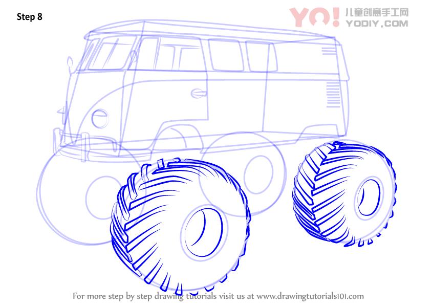 图片[9]-了解如何画大众怪物卡车（卡车）-YO儿童创意手工网