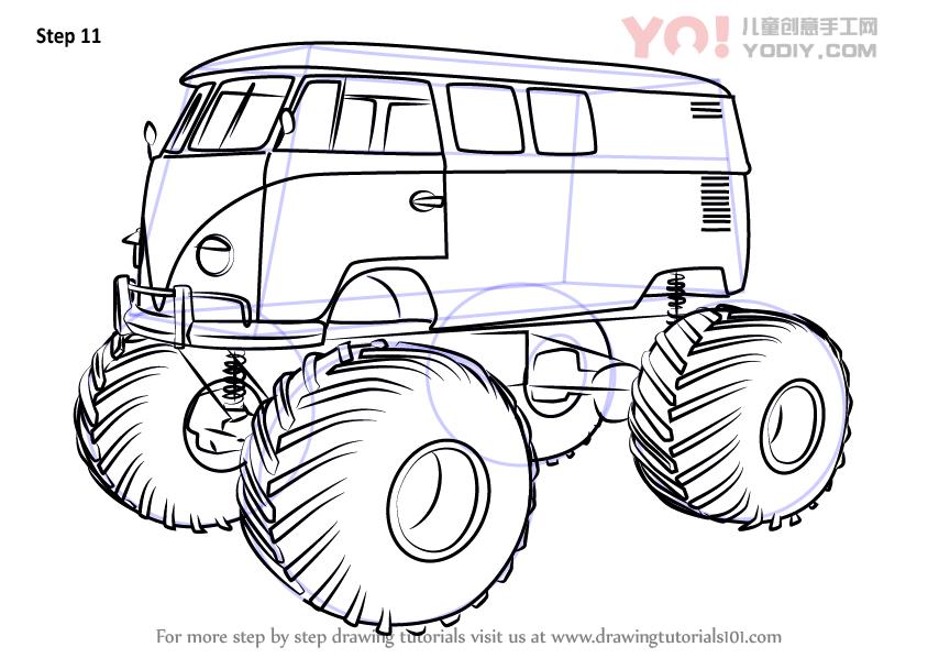 图片[12]-了解如何画大众怪物卡车（卡车）-YO儿童创意手工网
