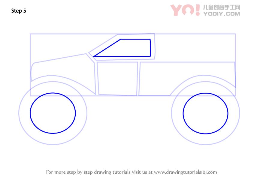 图片[6]-学习如何为孩子们绘制怪物卡车（卡车）-YO儿童创意手工网