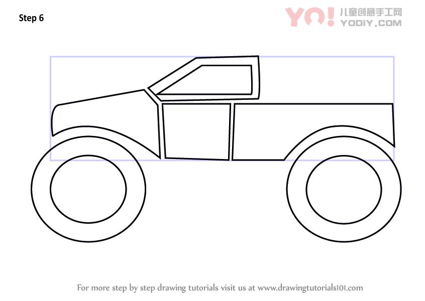 图片[7]-学习如何为孩子们绘制怪物卡车（卡车）-YO儿童创意手工网