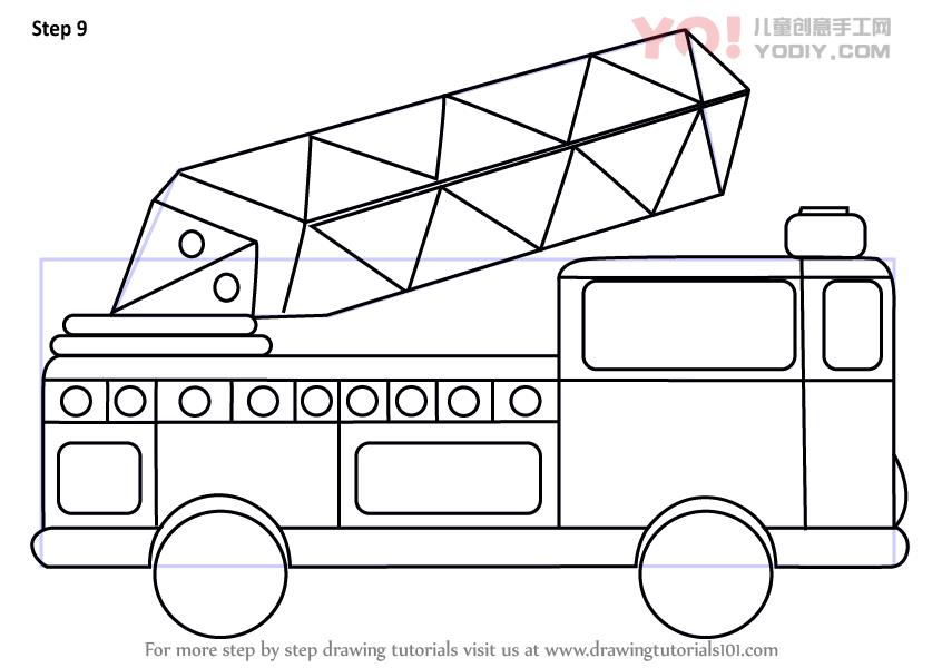 图片[10]-学习如何为孩子们绘制救火车（卡车）-YO儿童创意手工网
