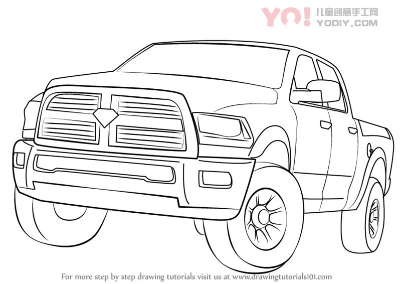 图片[1]-了解如何绘制RAM卡车（卡车）-YO儿童创意手工网