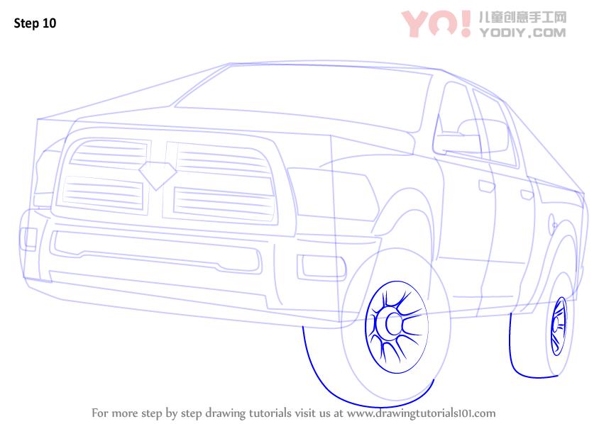 图片[11]-了解如何绘制RAM卡车（卡车）-YO儿童创意手工网